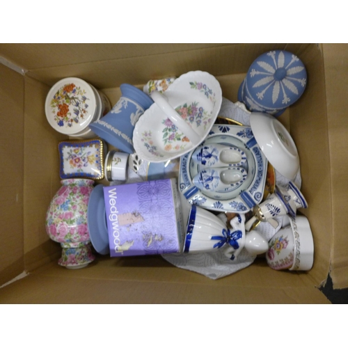 1155 - Two boxes of mixed china, including Aynsley, Coalport, Mason's Sandland, Royal Creamware, Royal Doul... 