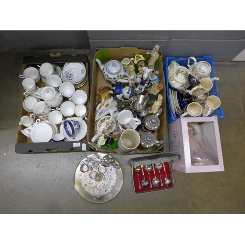 1156 - Three boxes of mixed china, teawares and figures**PLEASE NOTE THIS LOT IS NOT ELIGIBLE FOR POSTING A... 