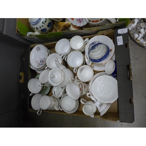 1156 - Three boxes of mixed china, teawares and figures**PLEASE NOTE THIS LOT IS NOT ELIGIBLE FOR POSTING A... 