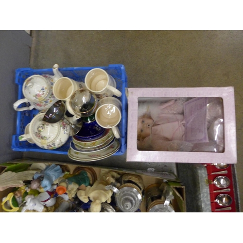 1156 - Three boxes of mixed china, teawares and figures**PLEASE NOTE THIS LOT IS NOT ELIGIBLE FOR POSTING A... 