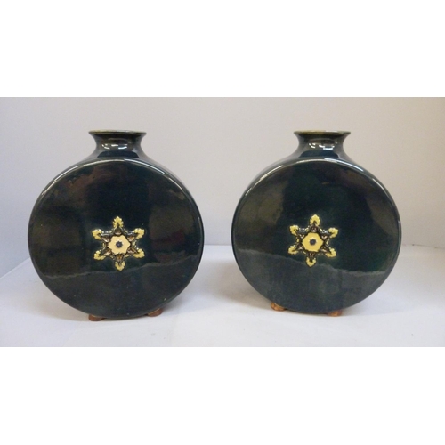 603 - A pair of Belgian circular vases decorated with peas, 20.5cm