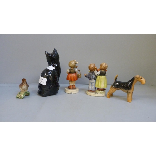 618 - Three Beswick animal figures and two Goebel figures