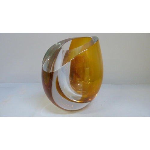 619 - A Kosta Boda vase, Goran Warff, amber, 2002, 18cm