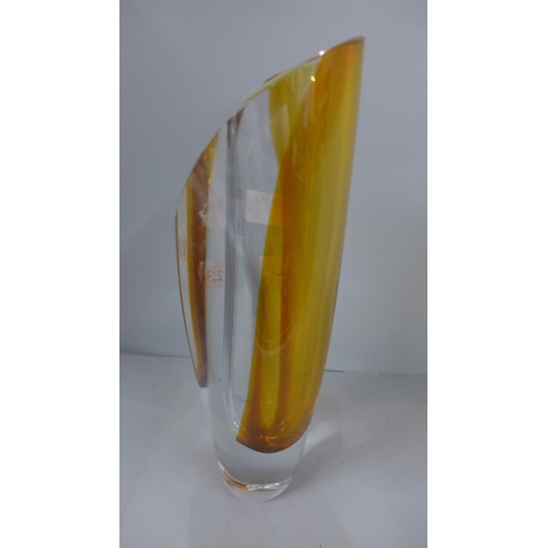 623A - A Kosta Boda vase, Goran Warff, amber, 2002, 32cm