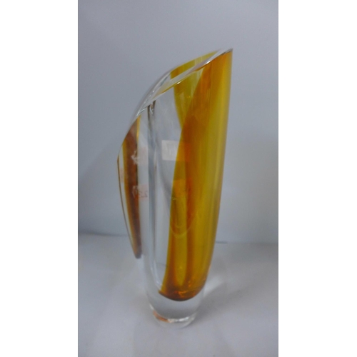 623A - A Kosta Boda vase, Goran Warff, amber, 2002, 32cm