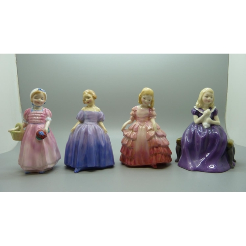 632 - Four Royal Doulton figures, Tinkle Bell, Rose, Marie and Affection