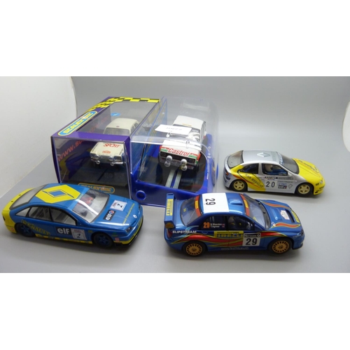 636 - Five Rally Scalextric cars, two boxed