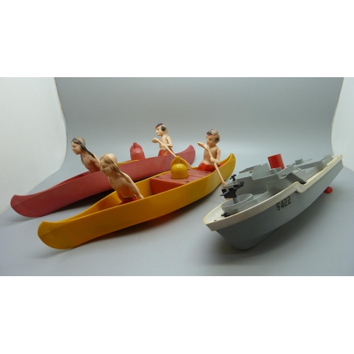 656 - Two Penguin clockwork paddle boats and a Scalex boat