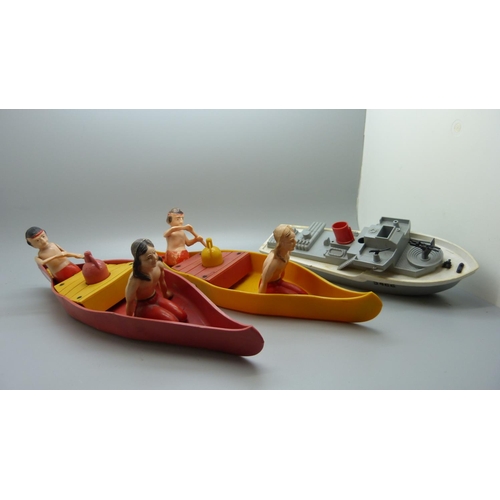 656 - Two Penguin clockwork paddle boats and a Scalex boat