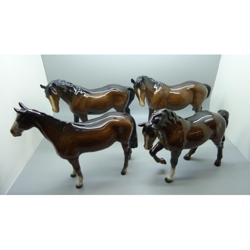 671 - Four Beswick model horses, one a/f, restored leg