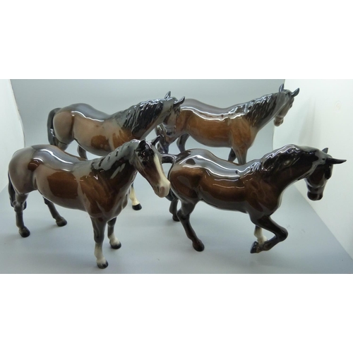 671 - Four Beswick model horses, one a/f, restored leg