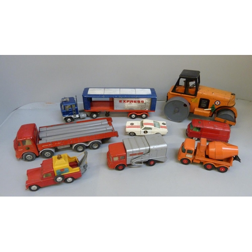 690 - Model vehicles; Spot-On A.E.C. Major '8' lorry, a Minic Toys Steam Roller, Corgi Major Toys articula... 