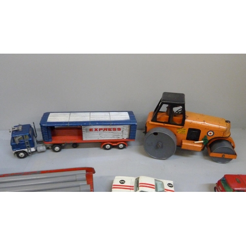 690 - Model vehicles; Spot-On A.E.C. Major '8' lorry, a Minic Toys Steam Roller, Corgi Major Toys articula... 