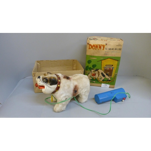 698 - A Tomiyama battery operated, Donny The Smililng Bulldog, 1962 Frankonia, made in Japan, boxed