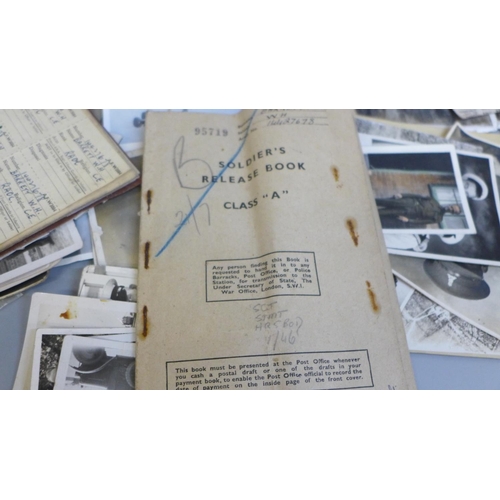 722 - A box of WWII photographs, ephemera, etc.