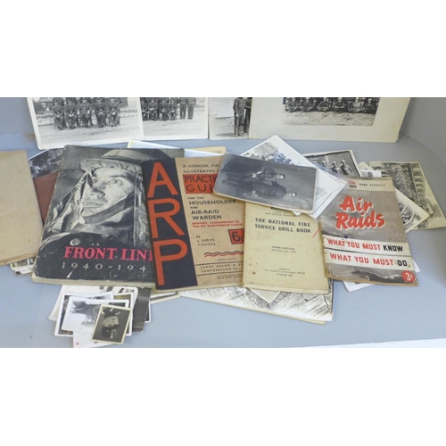 722 - A box of WWII photographs, ephemera, etc.