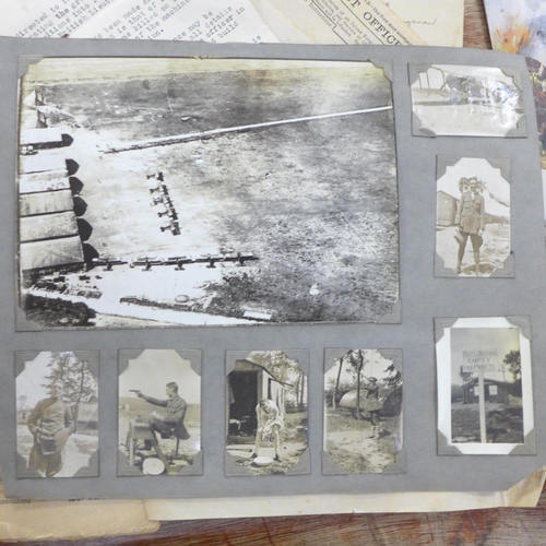 734 - A box of WWI photographs, paper items, etc.