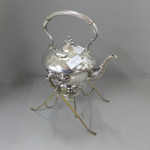 799 - A silver plated spirit kettle and stand