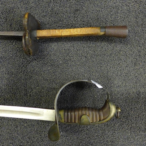 822 - A Turkish 19th Century Cavalry sword with scabbard and a fencing sword