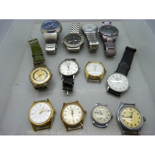 874 - Twelve assorted wristwatches including Sekonda and one Swatch, some a/f