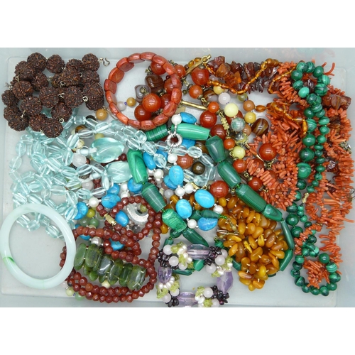 880 - Necklaces, etc., including amber, coral, agate and malachite