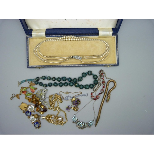 908 - Vintage jewellery including a snake bracelet, a bracelet with enamel panels depicting swallows, a/f,... 