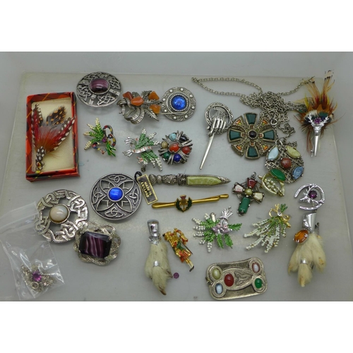 962 - A collection of Celtic brooches and other jewellery