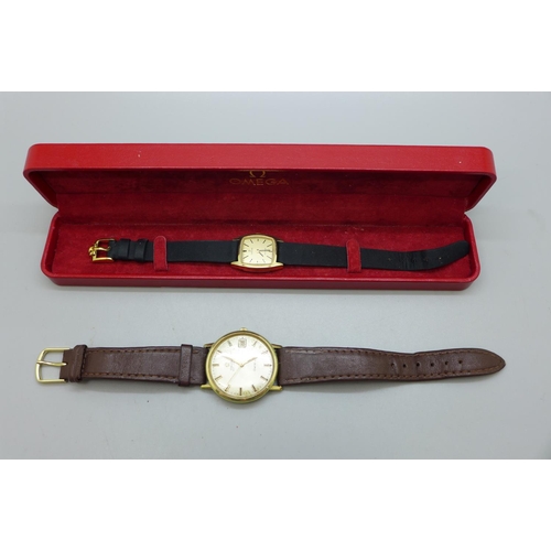 980 - Two Omega wristwatches; automatic Geneve and lady's De Ville, with an Omega box