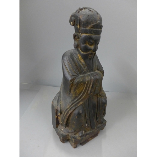 795 - A 19th Century carved wooden polychrome figure of Caishen, The Gold of Wealth, base a/f, 30cm