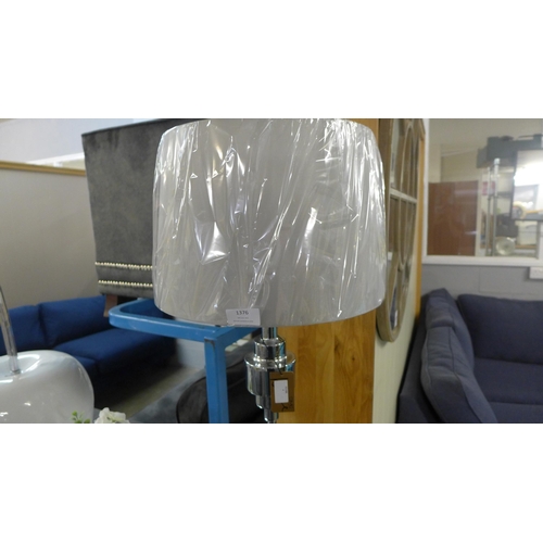 1346 - A chrome floor lamp with grey faux silk shade (EUBT67650)   #