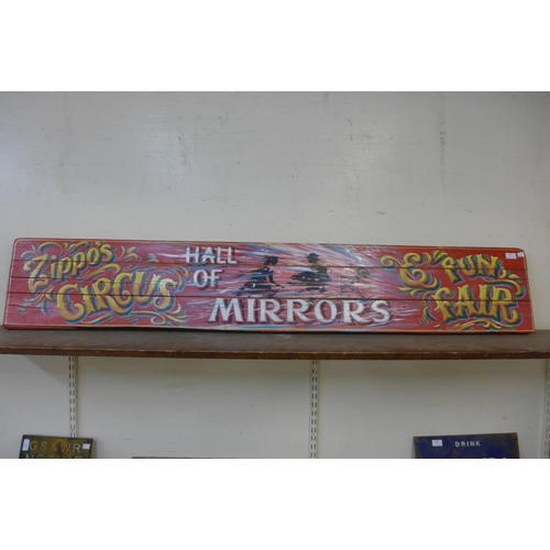 383 - A painted wooden Hall of mirrors fairground sign