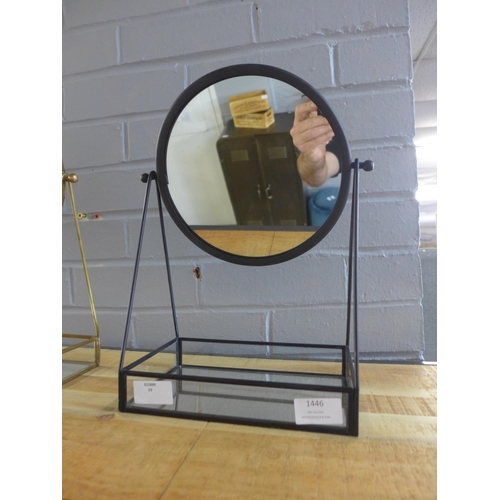 1454 - A large black table mirror with mirrored tray H 33cm (369502520)