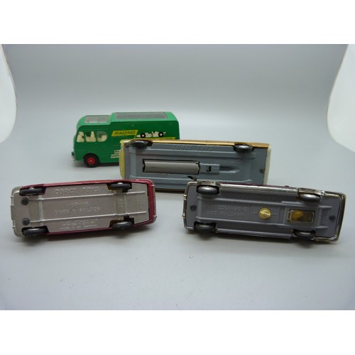 830 - Six die-cast model vehicles; three Corgi Toys, Lincoln Continental, Mercedes Benz 600 Pullman and Ja... 