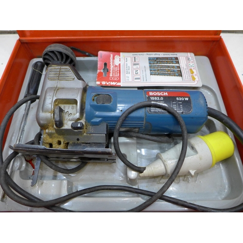 2021 - 110v powertool joinery job lot: Bosch 520w power jigsaw - W, Elu 850w plane - W, Makita circular saw... 