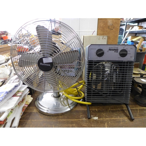 2056 - Holmes classic style desk fan and 110v Rhino FH3 fan heater, - both W