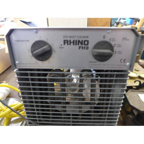 2056 - Holmes classic style desk fan and 110v Rhino FH3 fan heater, - both W