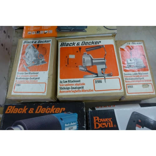 2201 - Power tool job lot, Power Devil jigsaw, boxed, Black and Decker power sander and Black and Decker he... 