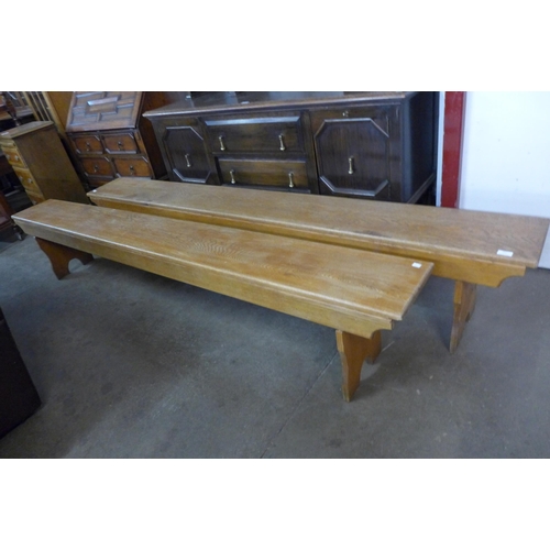 127 - A pair of vintage oak school gymnasium benches