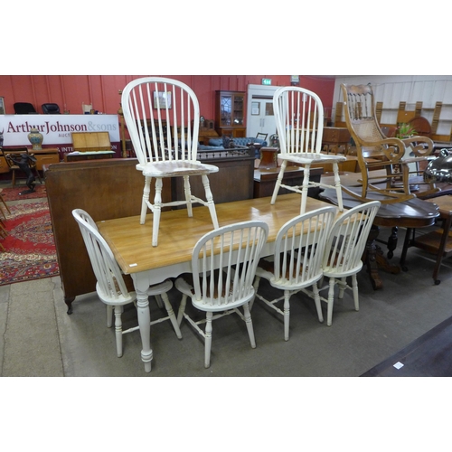 146 - A Laura Ashley painted beech Bramley range farmhouse table and six chairs