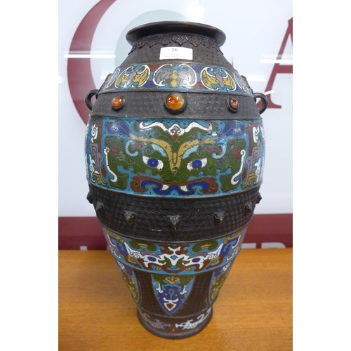 16 - An oriental champleve enamelled bronze vase