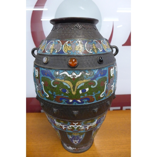 16 - An oriental champleve enamelled bronze vase