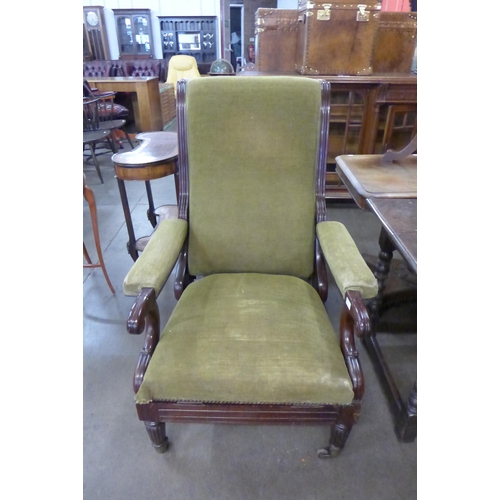 19 - A George IV mahogany and green fabric upholstered open armchair, manner of Gillows, Lancaster