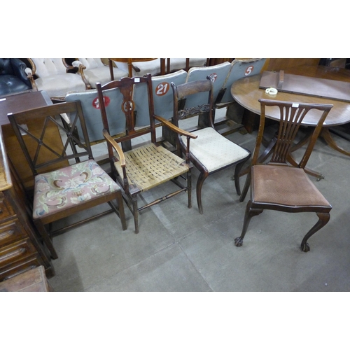 203 - A Regency rosewood sabre leg chair and three other chairs