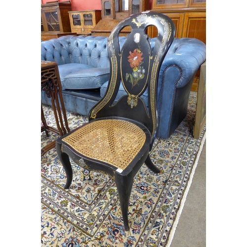 3 - A Victorian black lacquered papier mache and mother of pearl inlaid side chair