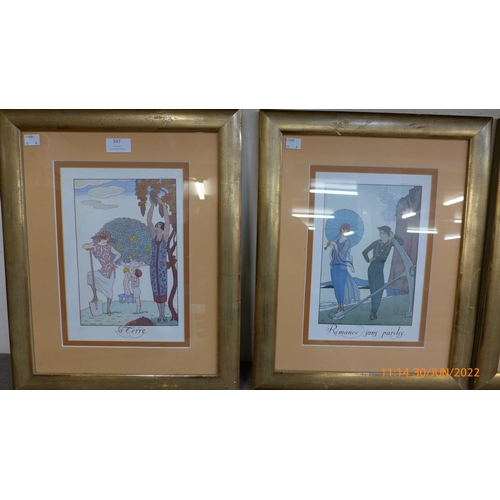 347 - A set of four French fashion prints, framed