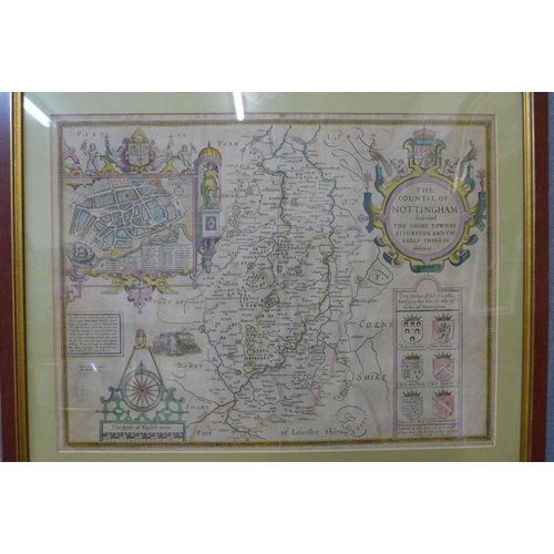 349a - A 17th century John Speed  map, The Countie Of Nottingham. framed