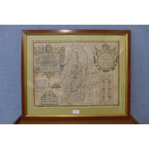 349a - A 17th century John Speed  map, The Countie Of Nottingham. framed