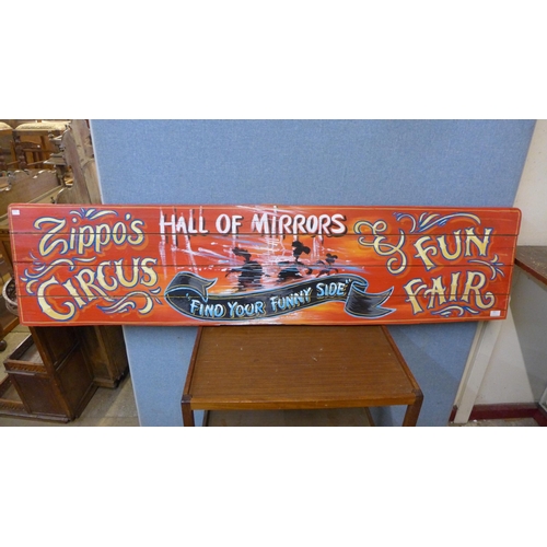 385 - A painted wooden Zippo's Circus, Hall of Mirrors sign