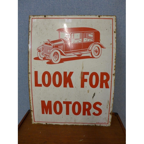 390 - A vintage enamelled Look For Motors sign