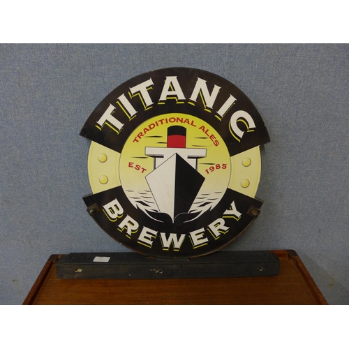 393 - A Titanic Brewery double sided metal and wood sign